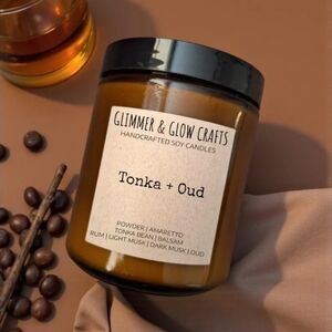 Handmade Soy Candle - Tonka + Oud | 8oz - Eco-Friendly & Long-lasting